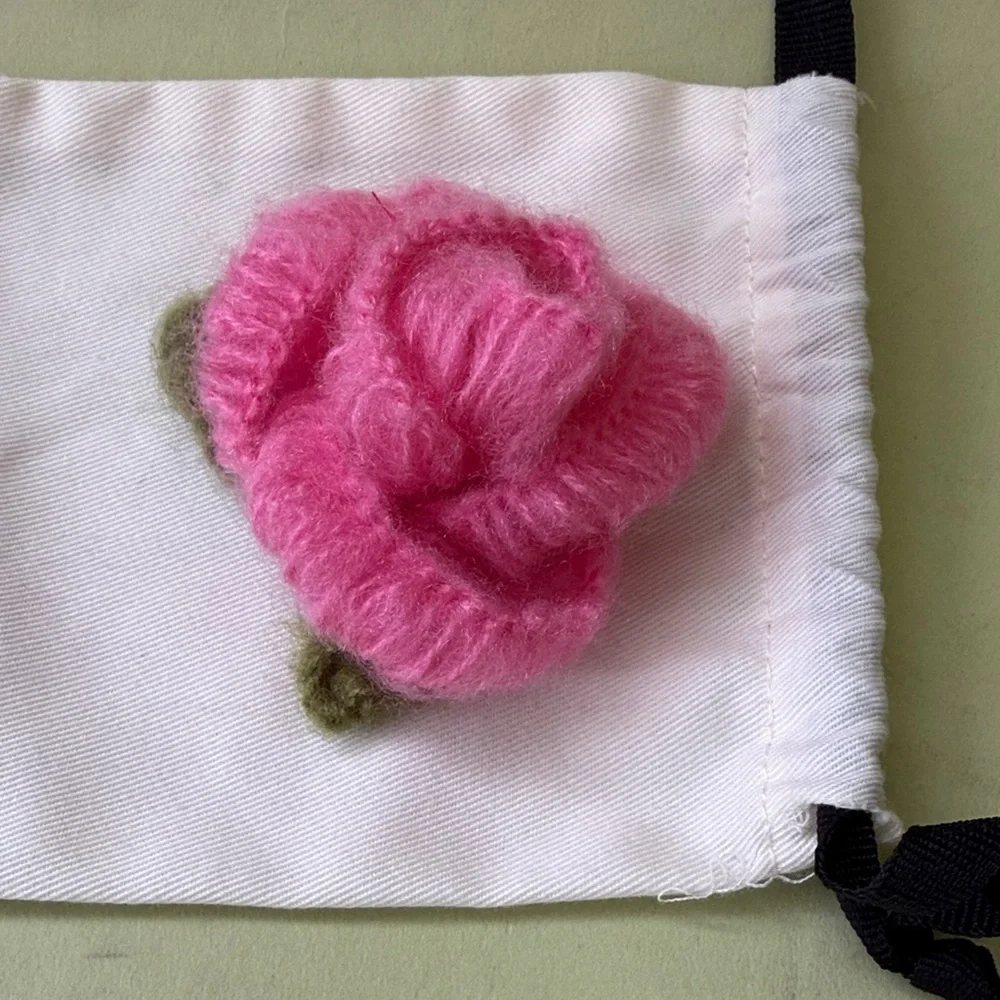 Unique Hand-Knitted Pink Mohair Flower Brooch